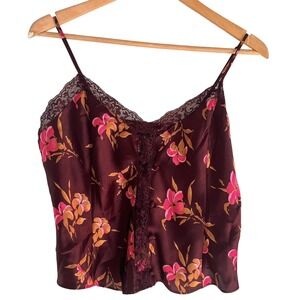 Vintage Victoria's Secret Chemise Medium Gold Label Satin Purple Lace Floral Tan